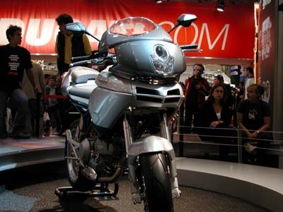 Gray bike on display